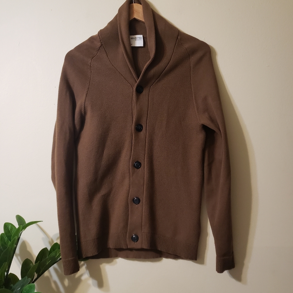 SELECTED /HOMME BNWT Organic Cotton/Cotton Button Down Cardigan - Brown S ($110)